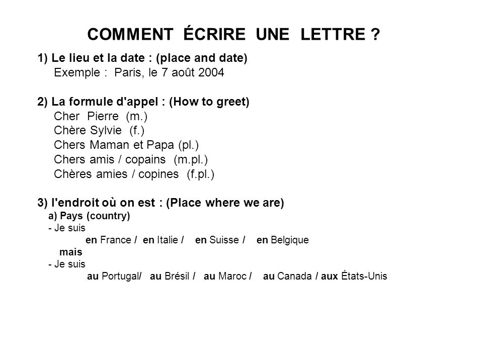 Comment Ecrire Une Lettre En Francais Exemple Le Meilleur Exemple